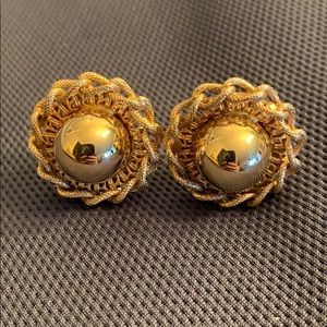 Vintage Gold Circle With Ball Clip On Earrings